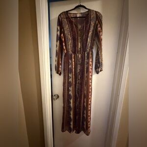 Xhilaration Sheer Boho Maxi Dress | Button Front | Long Sleeve | Size M